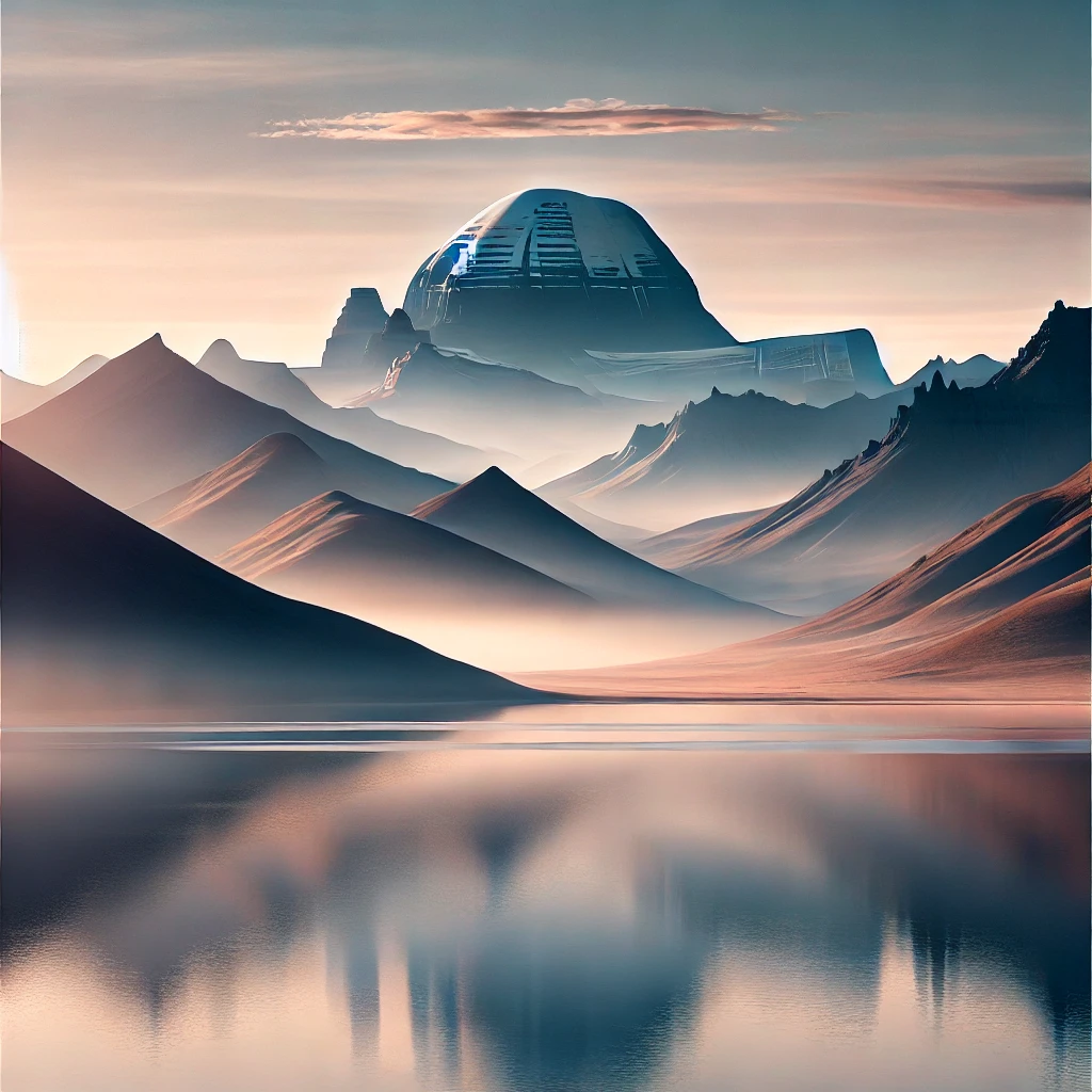 Distant view of Mount Kailash under clear blue sky