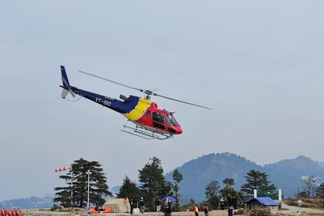 Helicopter landing on a high-altitude plateau