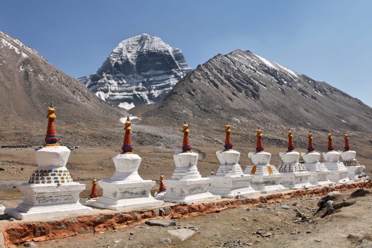Stupa surrounded by rugged Himalayan landscape